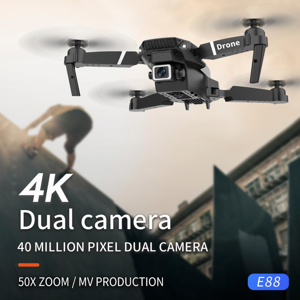 E88 Pro Drone with 4K Camera, WiFi FPV 1080P HD Dual Foldable RC Quadcopter Altitude Hold, Headless Mode, Visual Positioning Je-tech
