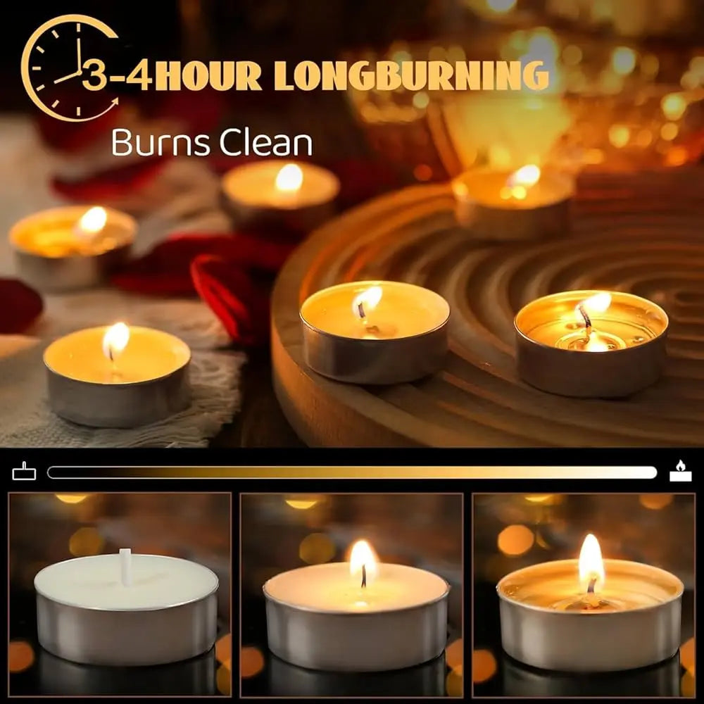 Tealight Candles Unscented White Long-Burning, Smokeless, Wax Candles for Home Décor | Festive Lighting | Candles for Diwali Decoration | Aromatherapy & Relaxation | Tea Light Candle (WHITE-PACK-25) Je-tech