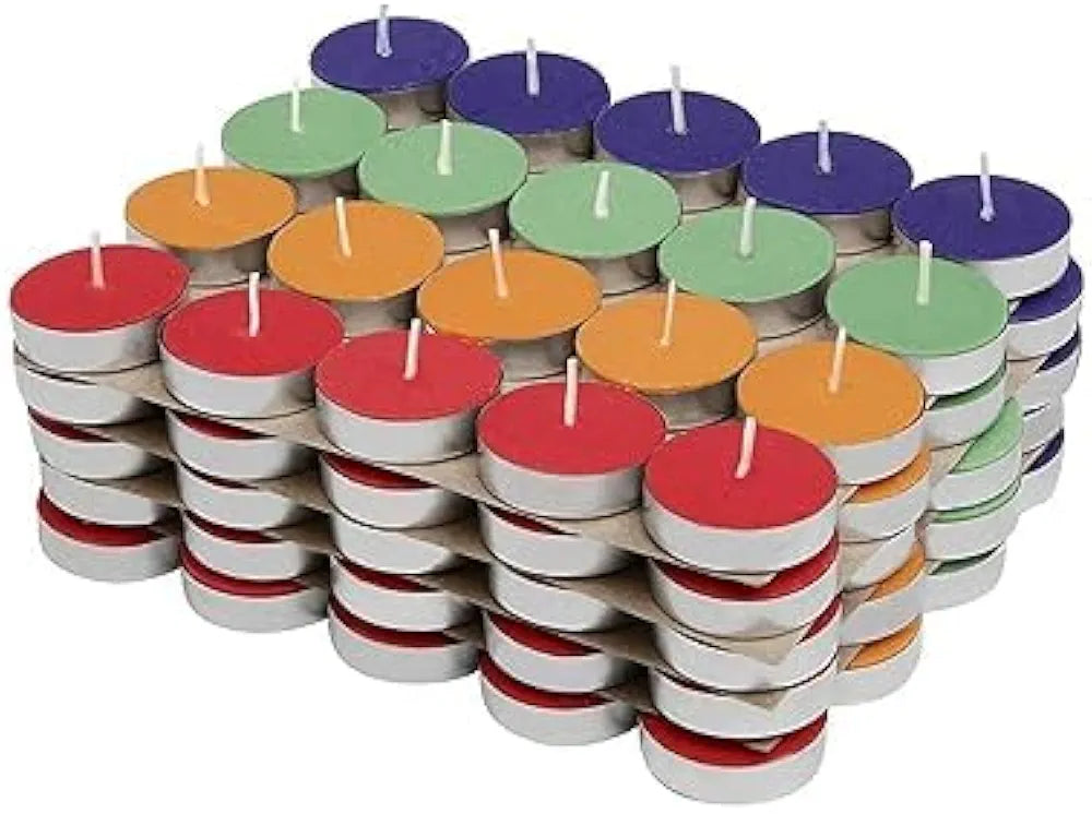 Tealight Candles,100% Fully Refined Paraffin Wax, Unscented, Smokeless, Dripless, for Home Decor, Offices & Other Occasions Pack of 25, 50, 100 Multicolor Je-tech