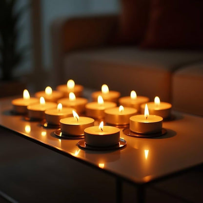 Tealight Candles Unscented White Long-Burning, Smokeless, Wax Candles for Home Décor | Festive Lighting | Candles for Diwali Decoration | Aromatherapy & Relaxation | Tea Light Candle (WHITE-PACK-25) Je-tech