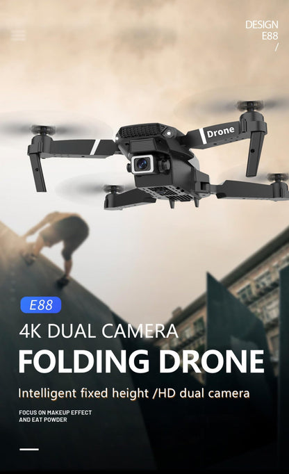 E88 Pro Drone with 4K Camera, WiFi FPV 1080P HD Dual Foldable RC Quadcopter Altitude Hold, Headless Mode, Visual Positioning Je-tech