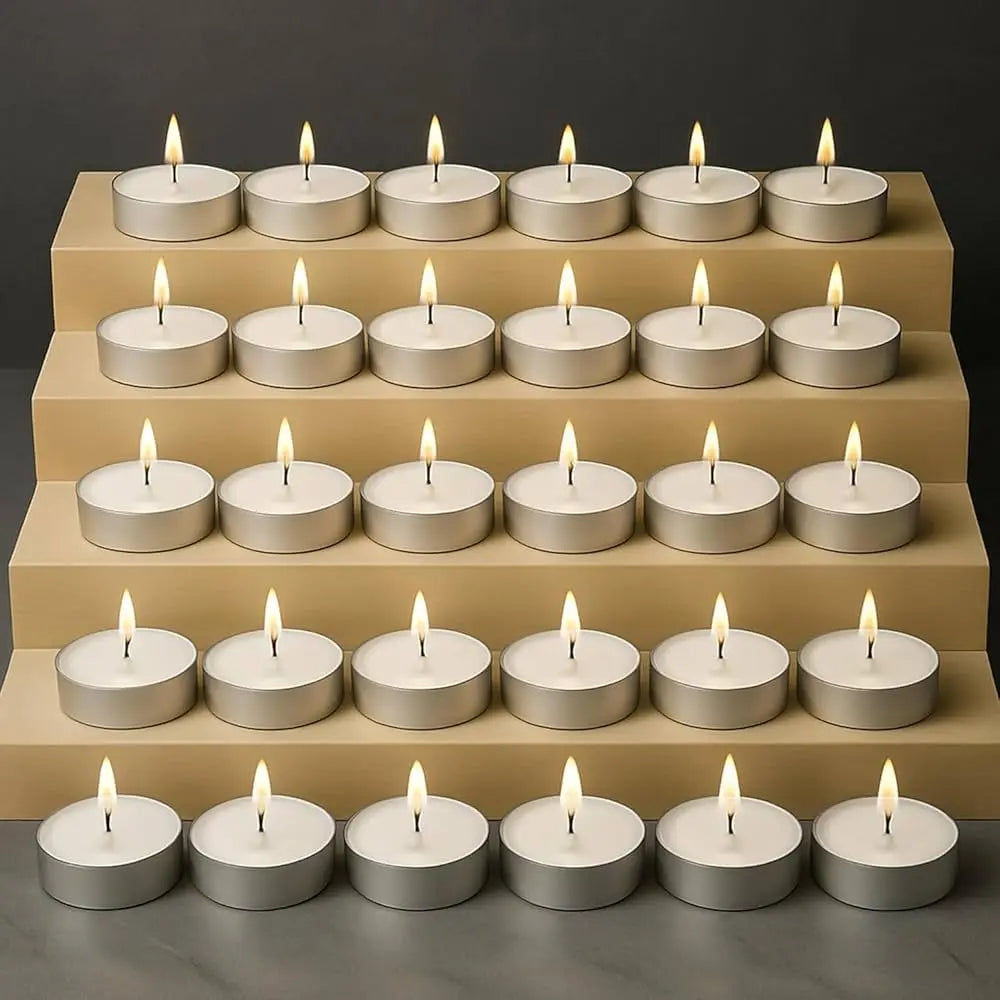 Tealight Candles Unscented White Long-Burning, Smokeless, Wax Candles for Home Décor | Festive Lighting | Candles for Diwali Decoration | Aromatherapy & Relaxation | Tea Light Candle (WHITE-PACK-25) Je-tech