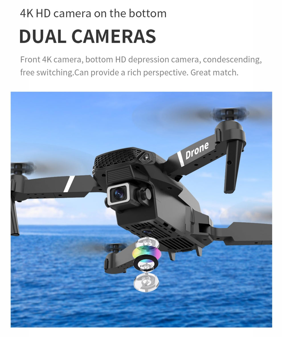 E88 Pro Drone with 4K Camera, WiFi FPV 1080P HD Dual Foldable RC Quadcopter Altitude Hold, Headless Mode, Visual Positioning Je-tech